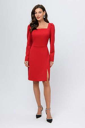 Платье красного цвета длини мини с вырезом "каре" и разрезом 1001 DRESS (Красный) 0103028RD #929100