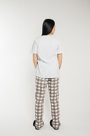 Пижама с брюками 4347 НАТАЛИ (Белый/песочная клетка) 43662 #937932