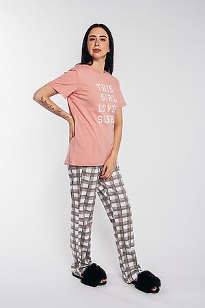 Пижама с брюками 4347 НАТАЛИ (Нежно-розовый/песочная клетка) 43662 #937933