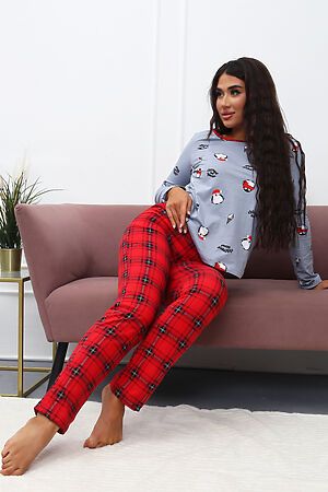 Пижама с брюками домашний КД004 Пингвин НАТАЛИ (Красный/серый) 44950 #950747