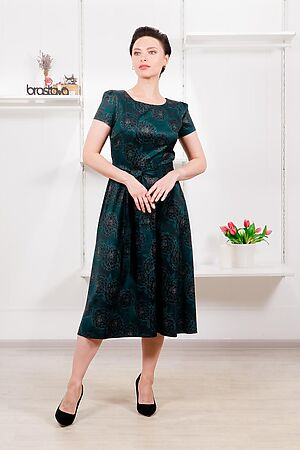 Платье BRASLAVA (Тёмно-бирюзовый чёрный цветы) 4732-6 #952851
