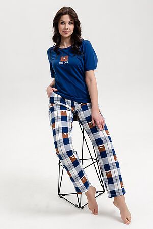 Пижама с брюками арт. ПД-00-008 НАТАЛИ (Медведи клетка синяя/синий) 46814 #978980
