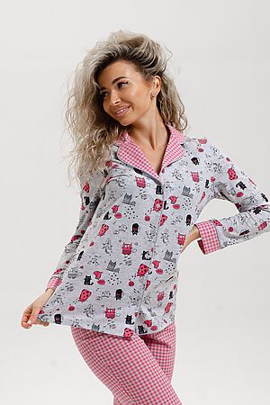 Пижама с брюками ПД-006В НАТАЛИ (Клетка розовый/серый) 33047 #980460