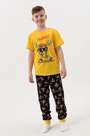 Пижама Пицца детская короткий рукав с брюками НАТАЛИ (Желтый-т.синий) 48396 #987693