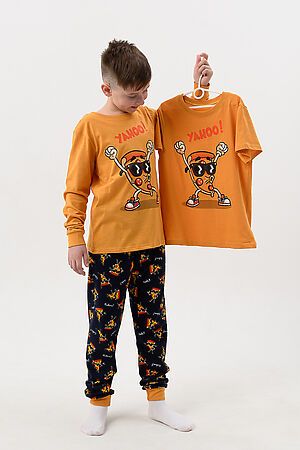 Пижама с брюками Пицца детская длинный рукав НАТАЛИ (Горчичный-т.синий) 48389 #987695