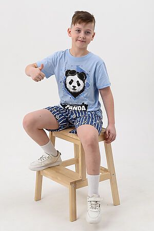 Пижама с шортами Медведь детская короткий рукав НАТАЛИ (Голубой) 48387 #987697
