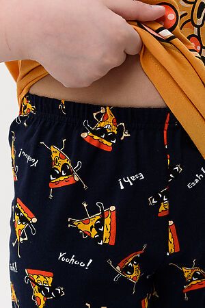 Пижама Пицца детская короткий рукав с брюками НАТАЛИ (Горчичный-т.синий) 48395 #989017