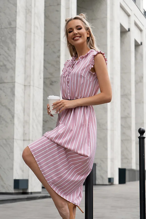 Платье OPEN-STYLE, розовый/белый - фото 2