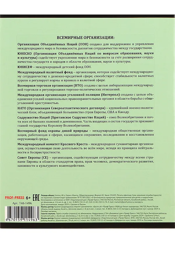 Тетрадь Тетрадь КЛЕТКА 48л. ОБЩЕСТВОЗНАНИЕ «МАНГА» (Т48-1496) стандарт, твин-лак НАТАЛИ, в ассортименте - фото 2