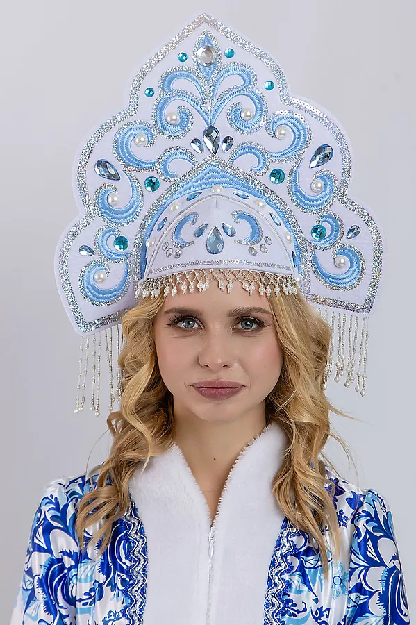 Кокошник Русская Красавица BATIK, бело-голубой - фото 2