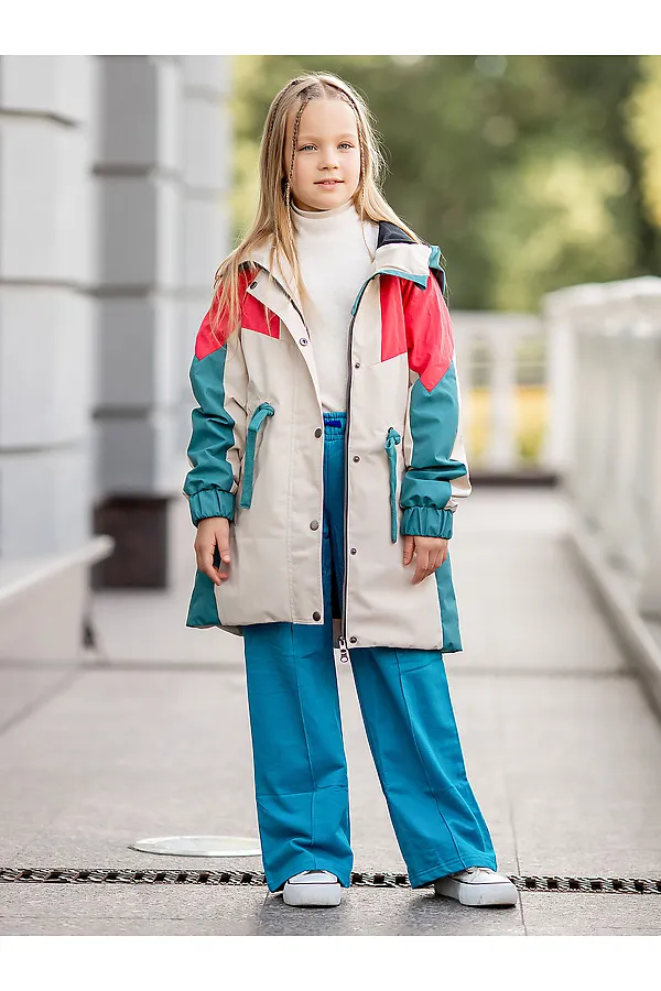 Парка-плащ BATIK, колор блок коралл - фото 2