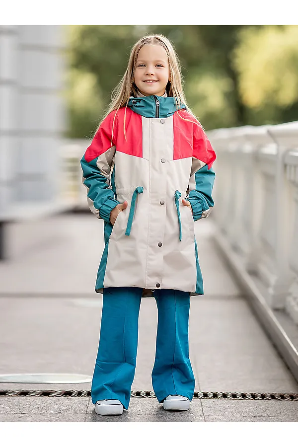 Парка-плащ BATIK, колор блок коралл - фото 2