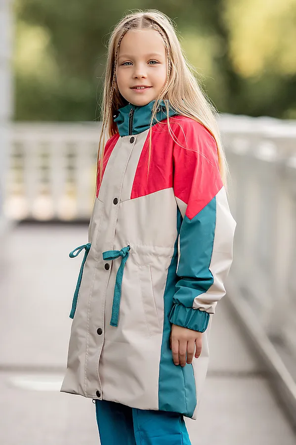 Парка-плащ BATIK, колор блок коралл - фото 2