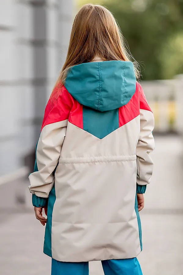 Парка-плащ BATIK, колор блок коралл - фото 2