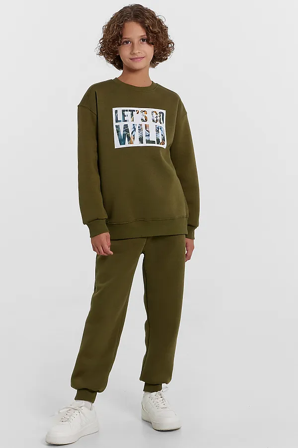 Комплект (Свитшот+Брюки) MARK FORMELLE, темная олива +печать - фото 2