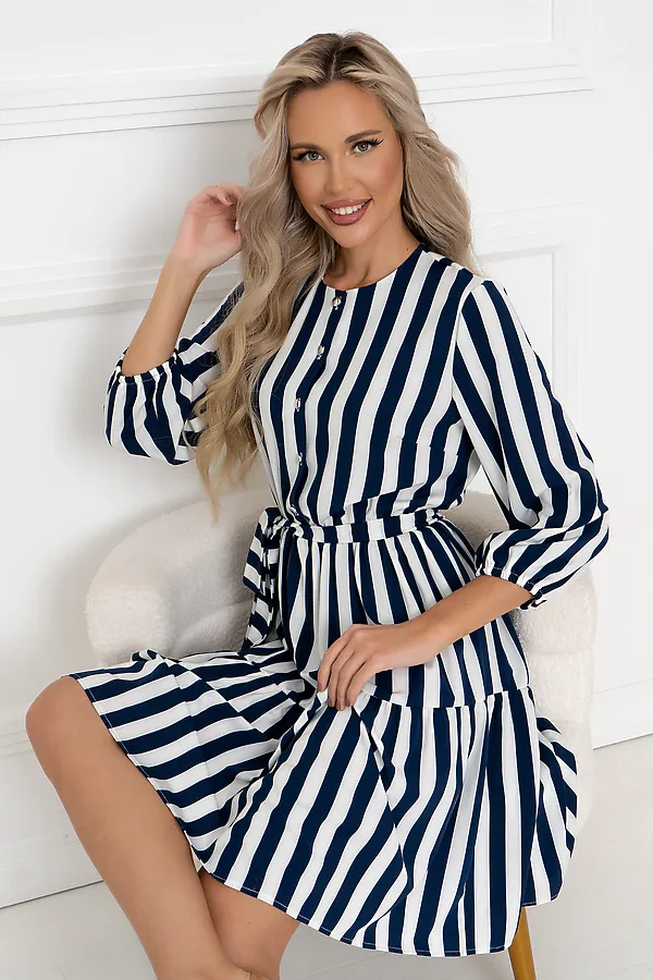 Платье OPEN-STYLE, темно-синий /белый - фото 2