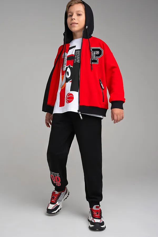 Костюм (Толстовка+Брюки) PLAYTODAY, черный,красный - фото 2