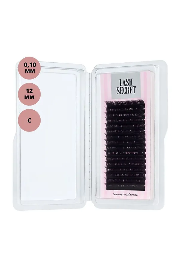 Lash Secret Ресницы для наращивания, одна длина, 16 линий, 0,10/С/12 мм, чёрный KRISTALLER, чёрный - фото 2