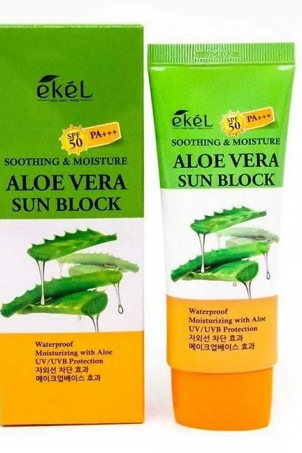 Ekel Солнцезащитный крем с алоэ / Soothing and Moisture Aloe Vera Sun Block SPF50+/PA+++, 70 мл KRISTALLER, алоэ вера - фото 2