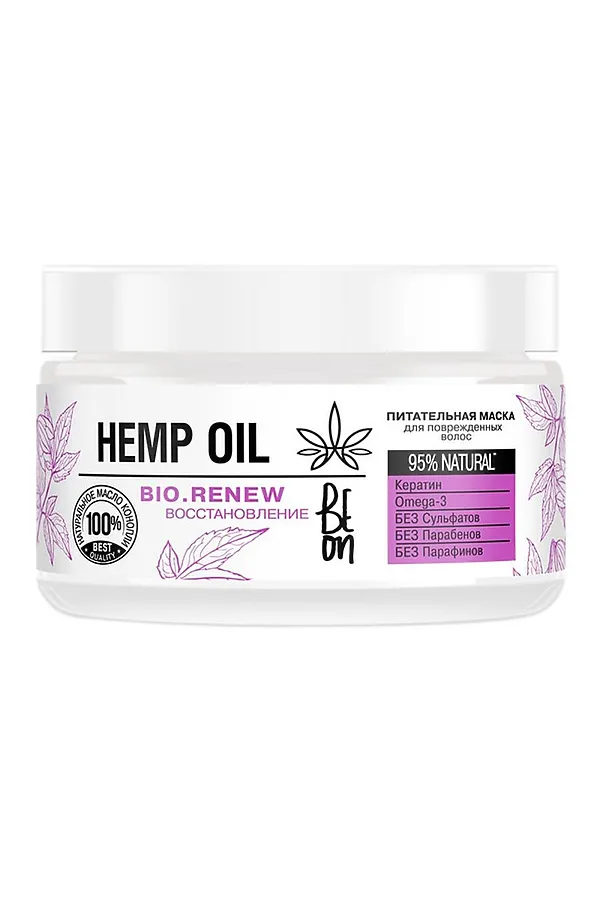 BeOn Питательная маска для поврежденных волос / Hemp Oil, 350 мл KRISTALLER, белый - фото 2