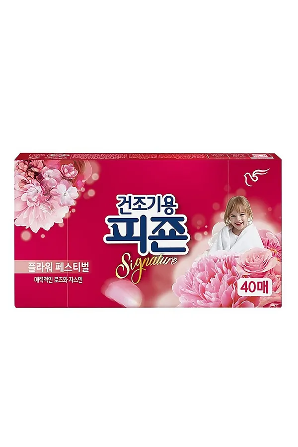 PIGEON Кондиционер-салфетки для использовании в сушильной машине / Rich Perfume Dryer Sheet Flower Festival, 40 листов KRISTALLER, розовый - фото 2
