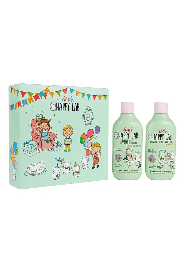 Happy Lab Kids Подарочный набор для нежной детской кожи и волос / Party, 300 мл x 2 KRISTALLER, зеленый - фото 2