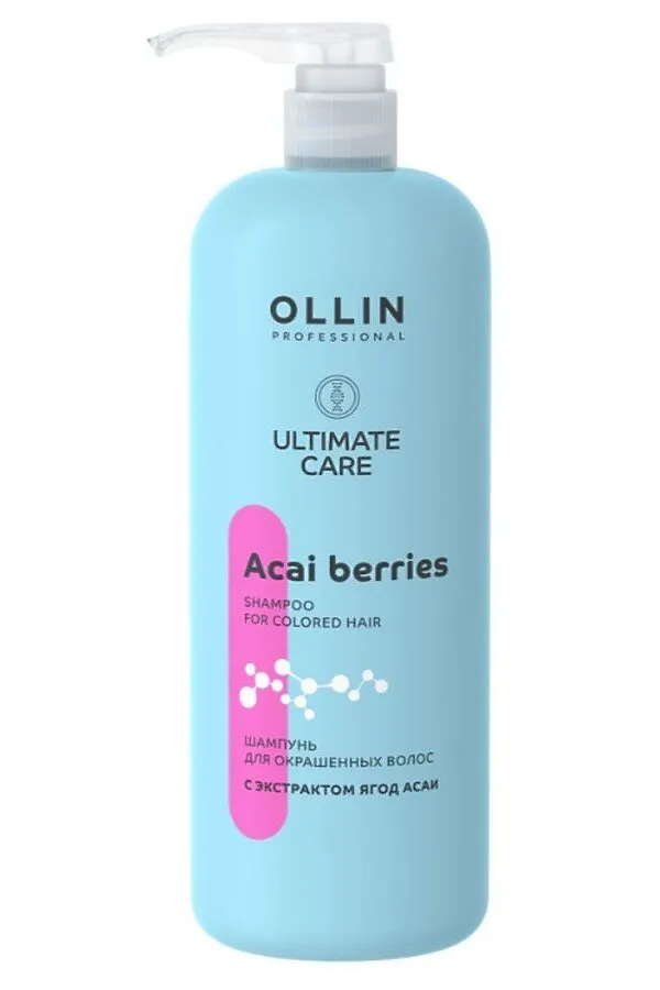 Ollin Шампунь для окрашенных волос с экстрактом ягод асаи / Ultimate Care, 1000 мл KRISTALLER, голубой - фото 2