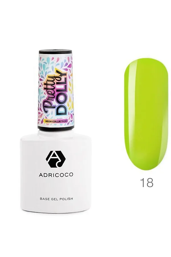 ADRICOCO Гель-лак для ногтей / Pretty dolly №18, неоновый лаймовый, 8 мл KRISTALLER, №18, неоновый лаймовый - фото 2