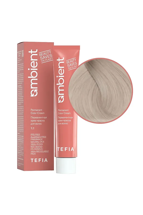 TEFIA  Ambient 10.1 Перманентная крем-краска для волос / Экстра светлый блондин пепельный, 60 мл KRISTALLER, экстра светлый блондин пепельный - фото 2
