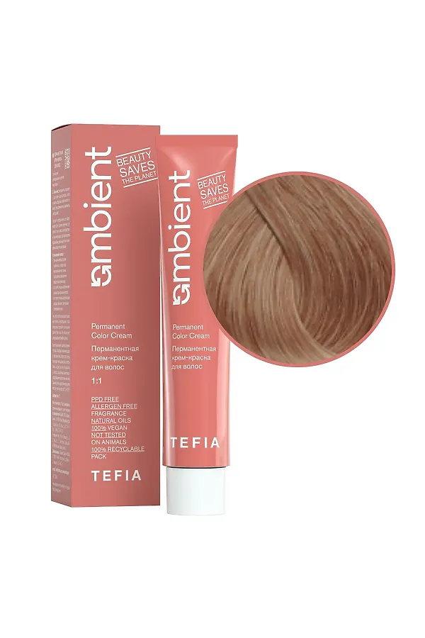 TEFIA  Ambient 8.13 Перманентная крем-краска для волос / Светлый блондин пепельно-золотистый, 60 мл KRISTALLER, светлый блондин пепельно-золотистый - фото 2