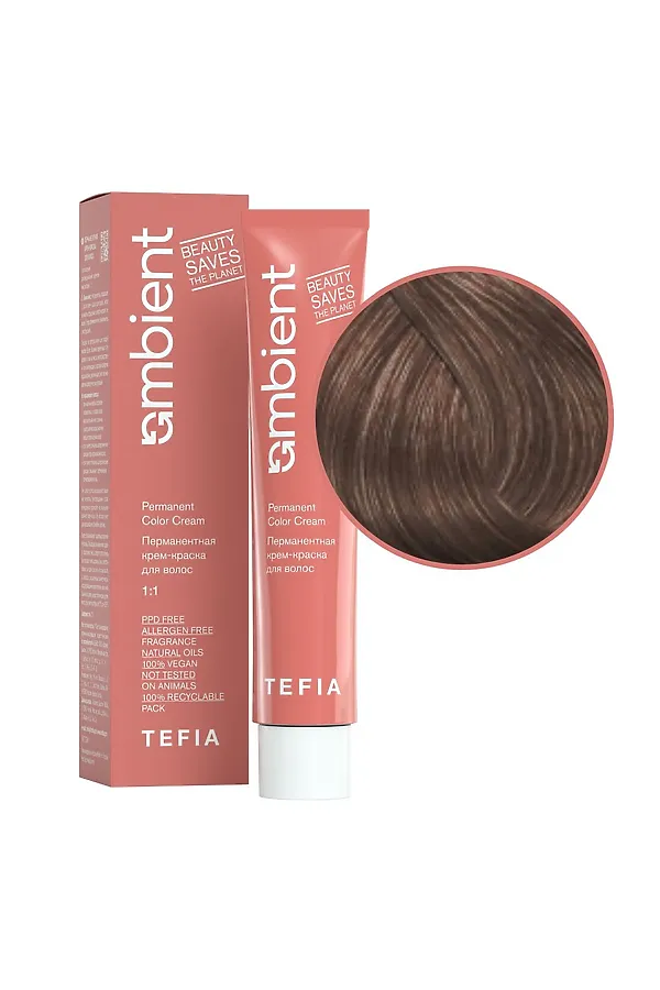 TEFIA  Ambient 8.16 Перманентная крем-краска для волос / Светлый блондин пепельно-махагоновый, 60 мл KRISTALLER, светлый блондин пепельно-махагоновый - фото 2