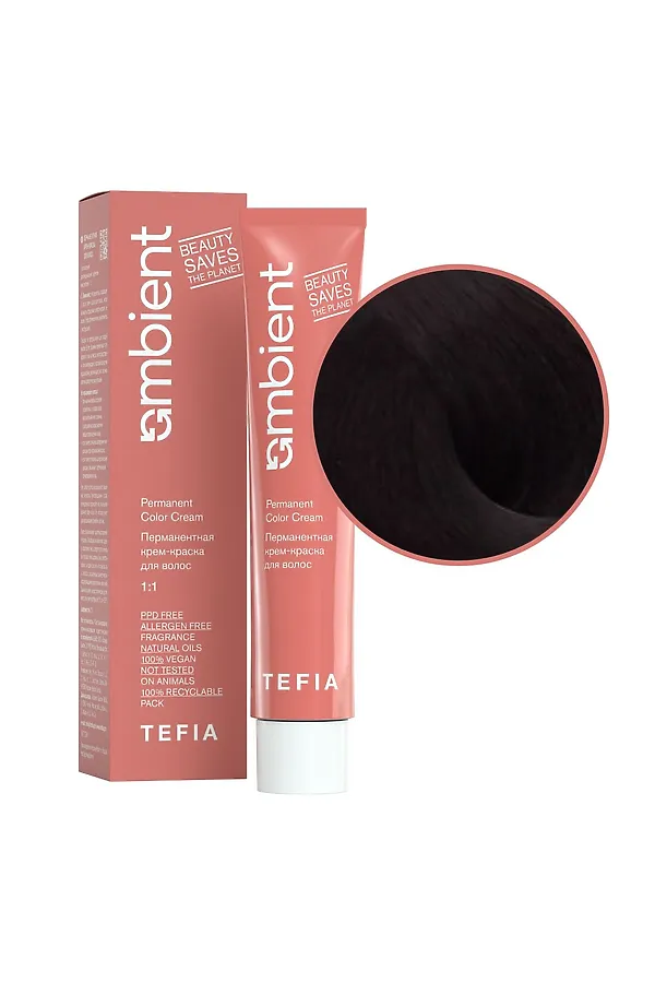 TEFIA  Ambient 3.77 Перманентная крем-краска для волос / Темный брюнет интенсивный фиолетовый, 60 мл KRISTALLER, темный брюнет интенсивный фиолетовый - фото 2
