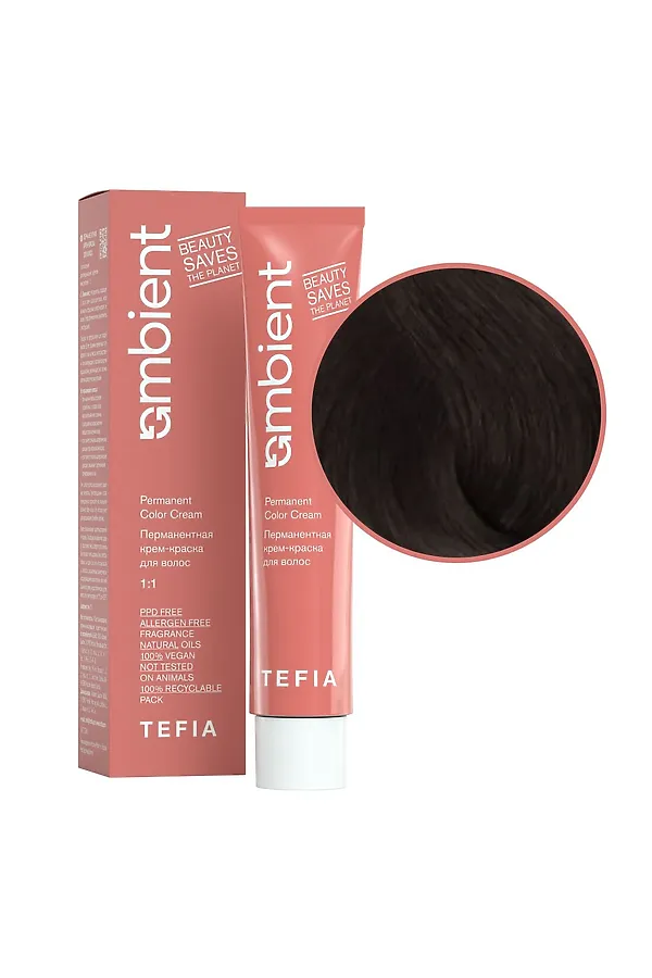 TEFIA  Ambient 4.0 Перманентная крем-краска для волос / Брюнет натуральный, 60 мл KRISTALLER, брюнет натуральный - фото 2