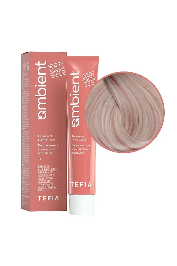 TEFIA  Ambient 10.15 Перманентная крем-краска для волос / Экстра светлый блондин пепельно-красный, 60 мл KRISTALLER, экстра светлый блондин пепельно-красный - фото 2