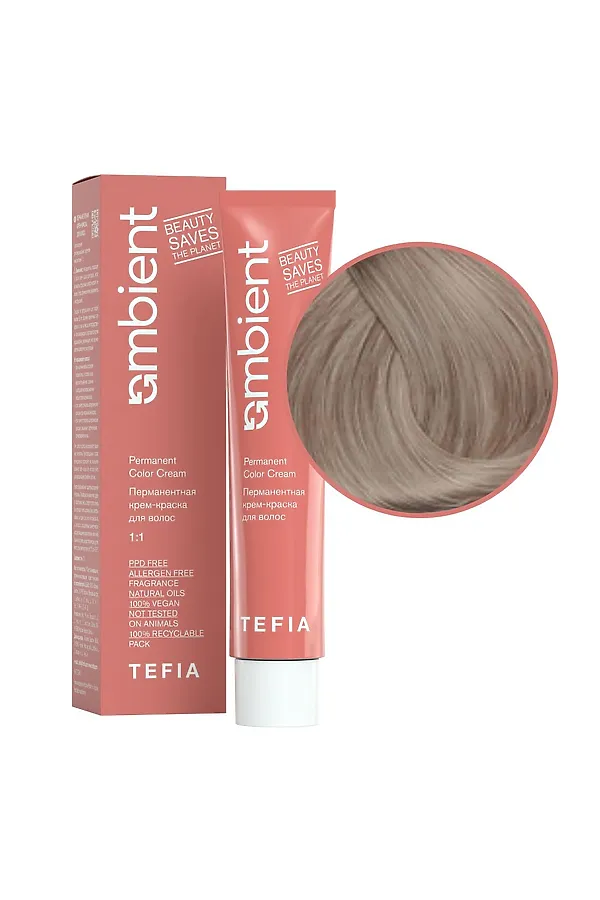 TEFIA  Ambient 9.18 Перманентная крем-краска для волос / Очень светлый блондин пепельно-коричневый, 60 мл KRISTALLER, очень светлый блондин пепельно-коричневый - фото 2