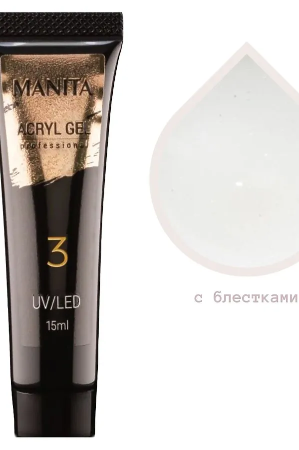 Manita Professional Акриловый гель для моделирования ногтей №03, белый с блестками, 15 мл KRISTALLER, №03, белый с блестками - фото 2