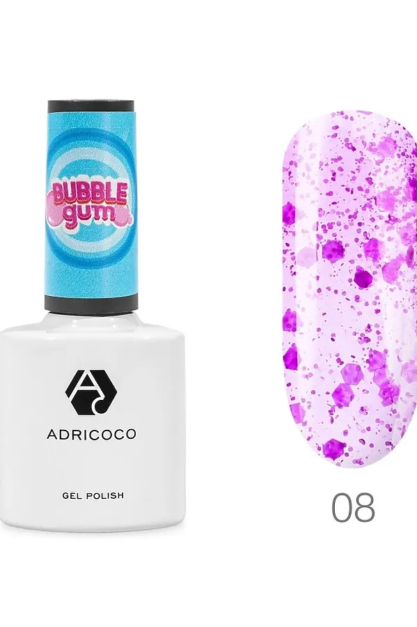 ADRICOCO Гель-лак для ногтей с цветной неоновой слюдой / Bubble Gum №08, взрывная ежевика, 8 мл KRISTALLER, №08, взрывная ежевика - фото 2