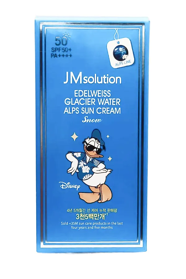 Jmsolution Охлаждающий солнцезащитный крем / Edelweiss Glacier Water Alps Moist Suncream Snow SPF50+/PA++++ Disney Donald Duck, 50 мл KRISTALLER, голубой - фото 2