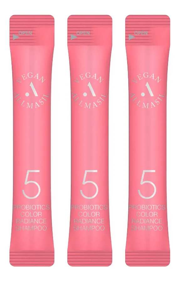 AllMasil Шампунь для окрашенных волос с пробиотиками защита цвета / 5 Probiotics Color Radiance Shampoo Stick Pouch, 20 шт. х 8 мл KRISTALLER, розовый - фото 2
