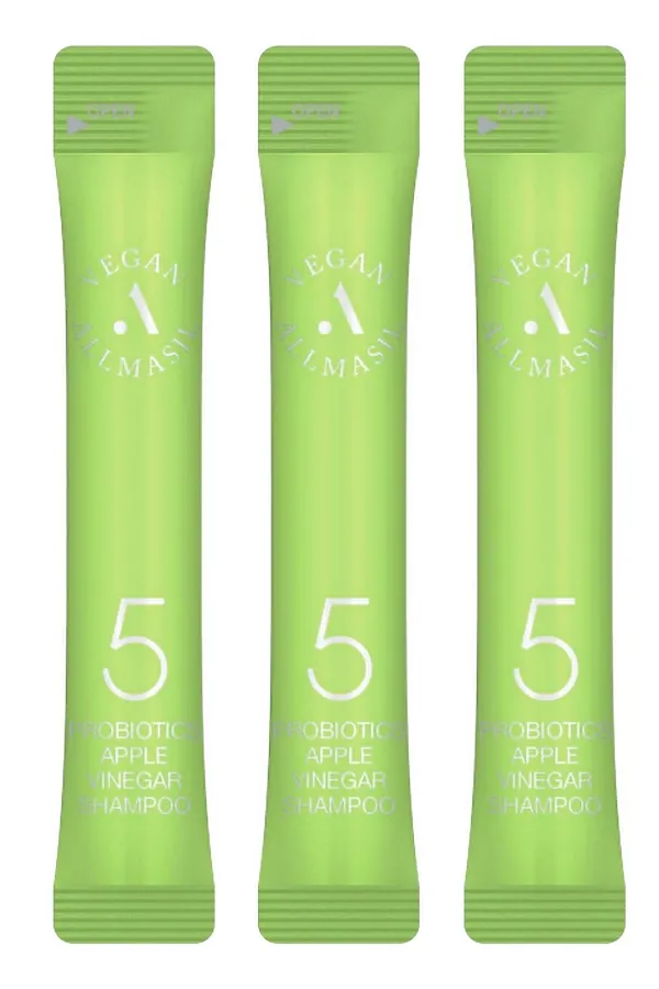 AllMasil Шампунь для волос с яблочным уксусом / 5 Probiotics Apple Vinegar Shampoo Stick Pouch, 20 шт. х 8 мл KRISTALLER, зеленый - фото 2