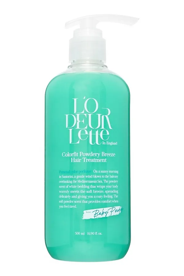 LODEURLETTE Парфюмированная маска для волос с ароматом детской присыпки / In England Colorfit Powdery Breez Hair Treatment, 500 мл KRISTALLER, бирюзовый - фото 2