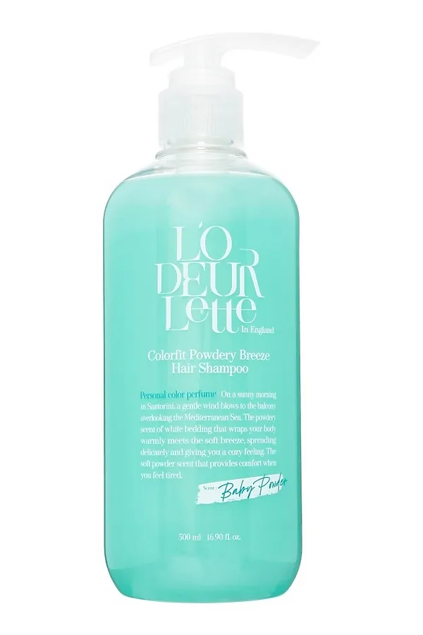 LODEURLETTE Парфюмированный шампунь для волос c ароматом детской присыпки / In England Colorfit Powdery Breeze Hair Shampoo, 500 мл KRISTALLER, голубой - фото 2