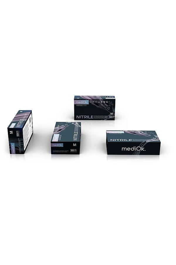 Mediok Перчатки нитриловые смотровые одноразовые неопудренные / Nitrile Optima, размер M, черный, 50 пар (100 штук) KRISTALLER, черный - фото 2