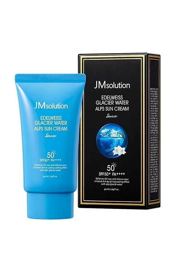 Jmsolution Охлаждающий солнцезащитный крем / Edelweiss Glacier Water Alps Moist Suncream Snow SPF50+/PA++++, 50 мл KRISTALLER, белый - фото 2
