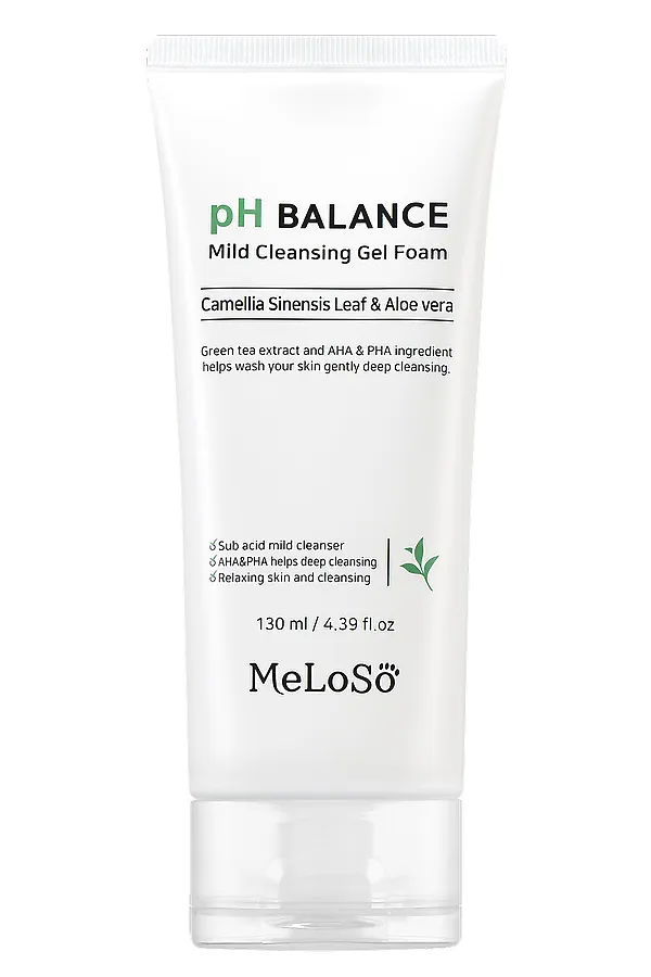 MeLoSo Очищающая пенка для лица с экстрактом камелии и алоэ / pH Balance Mild Cleansing Gel Foam, 130 мл KRISTALLER, белый - фото 2