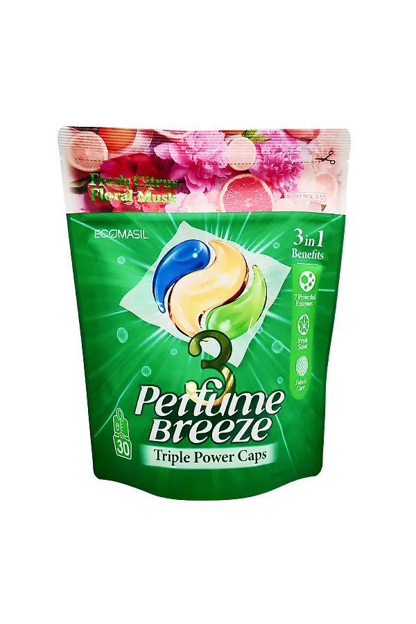 ECOMASIL Капсулы для стирки белья / 3 Perfume Breeze Triple Power Caps, 30 шт. x 11 г KRISTALLER, зеленый - фото 2