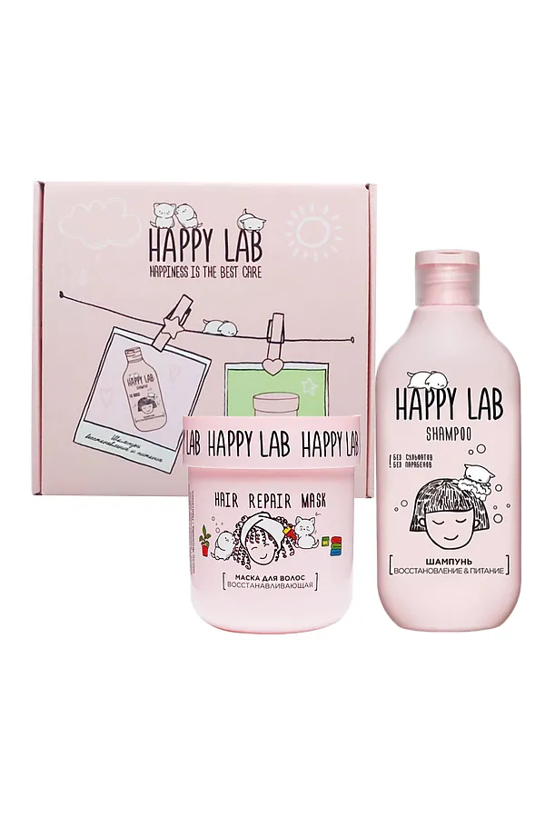 Happy Lab Набор средств для ухода за волосами / Шампунь «Восстановление & Питание» + Маска восстанавливаюшая, 300 мл, 180 г KRISTALLER, розовый - фото 2