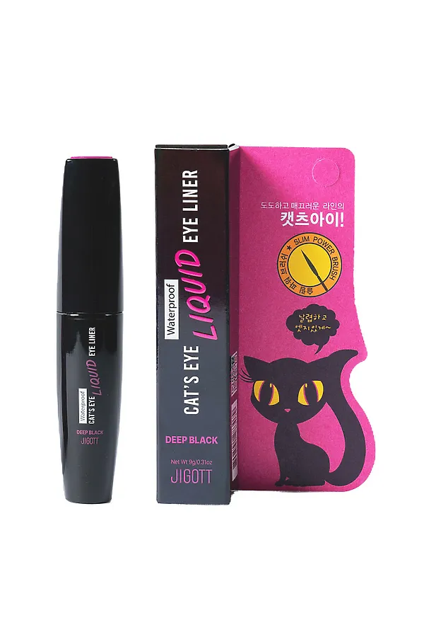 Jigott Водостойкая жидкая подводка для глаз / Cat's Eye Waterproof Liquid Eyeliner Deep Black, глубокий черный KRISTALLER, черный - фото 2