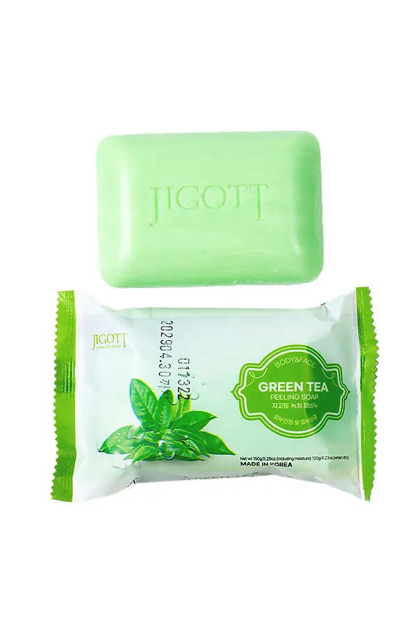 Jigott Мыло-скраб для лица и тела с экстрактом зеленого чая / Green Tea Scrub Soap, 150 г KRISTALLER, зеленый - фото 2