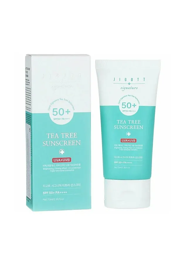 Jigott Крем для лица солнцезащитный с экстрактом чайного дерева / Signature Tea Tree Sunscreen SPF50+ PA++++, 70 мл KRISTALLER, белый - фото 2